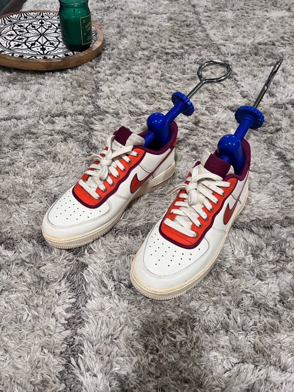 Nike Low-Top Sneakers in White, orange & Purple (customized) Mens 8.5/womens 10